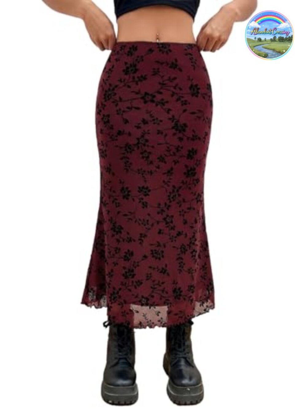 Women's Fishtail Mesh Long Skirt Bodycon High Rise Lettuce Edge Y2K Goth